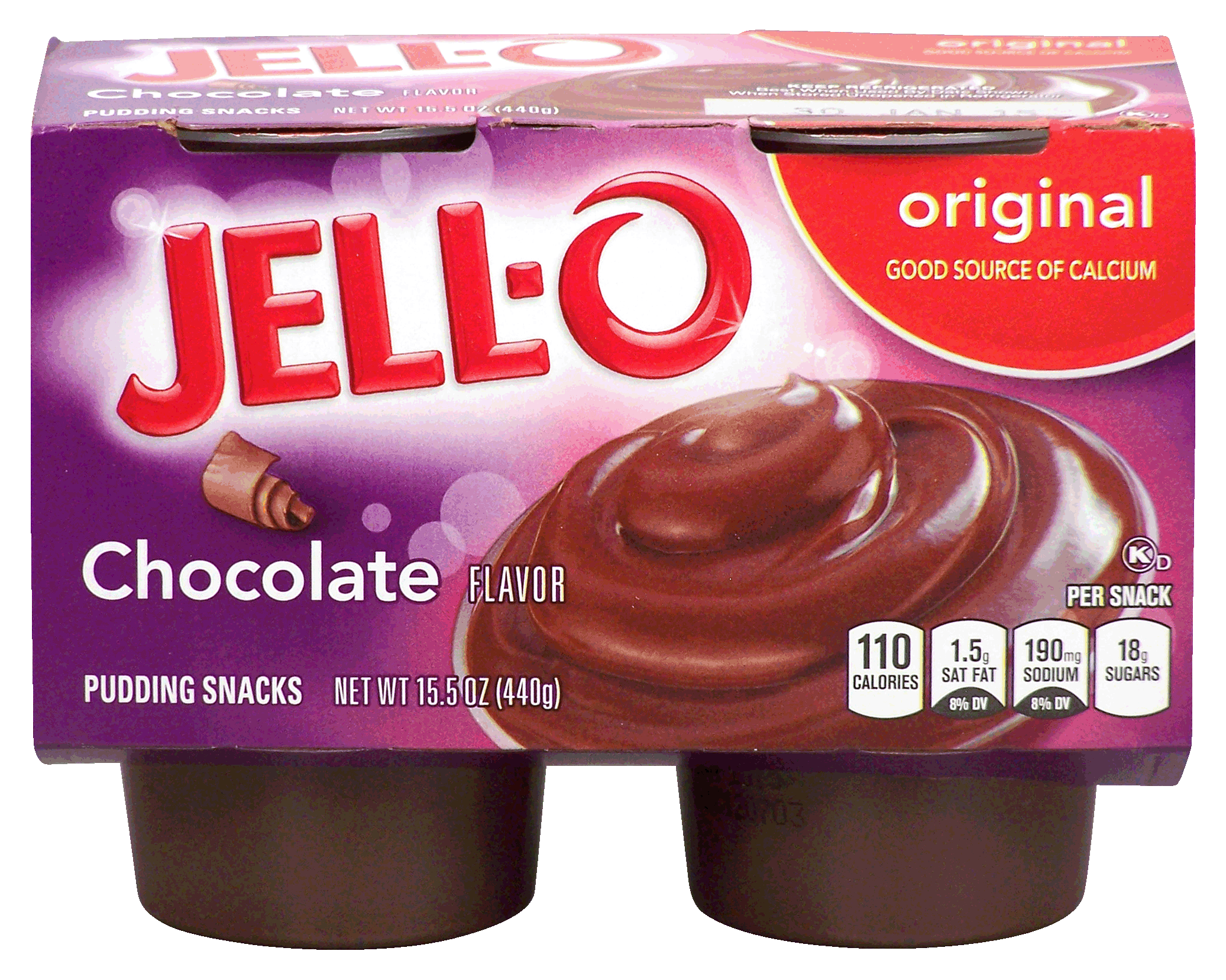 Jell-o  chocolate pudding snacks, 4 cups, refrigerated item Full-Size Picture